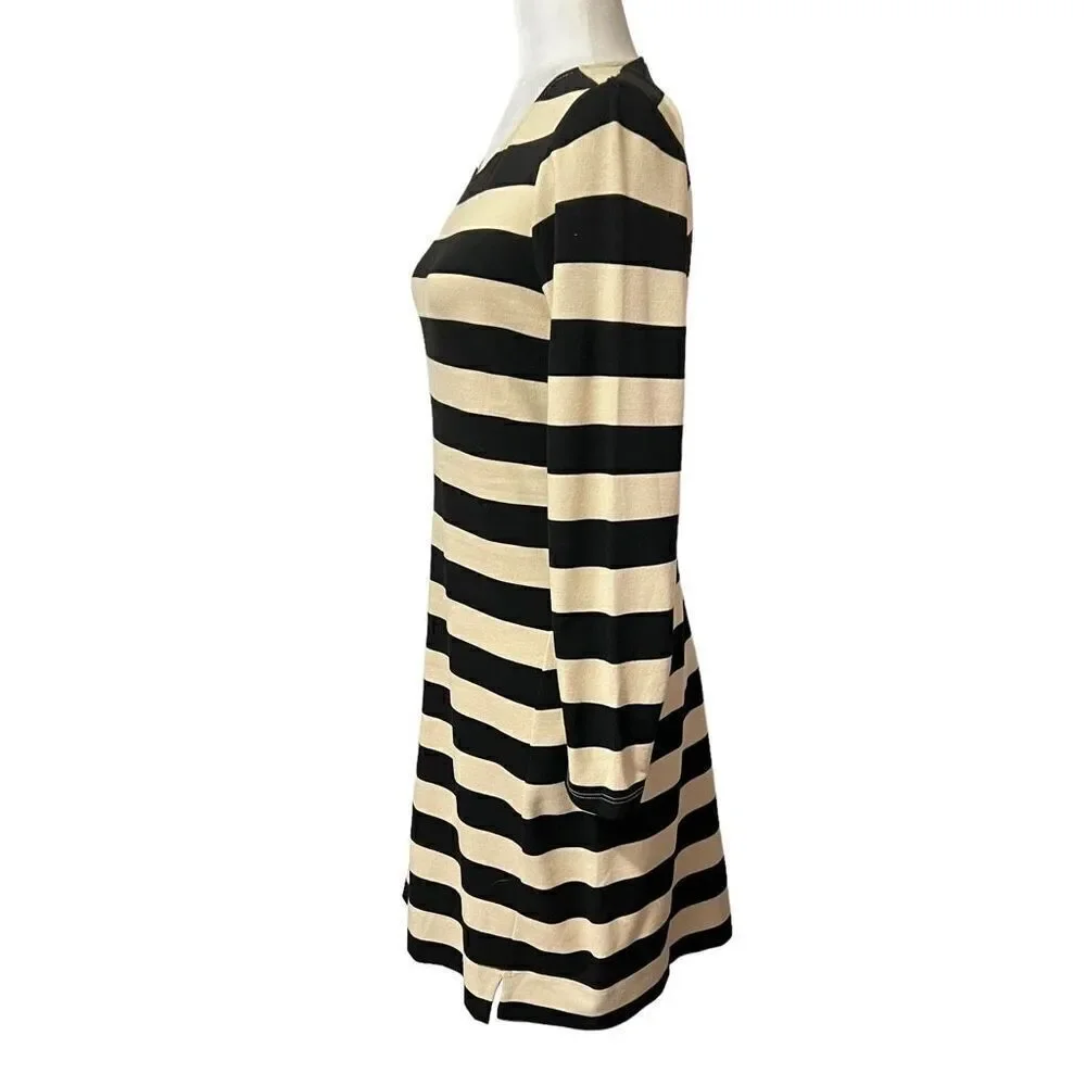 Theory Small Onita Dress 3/4 Sleeves Cream and Black Striped Dress Size  S/P - Picture 6 of 13